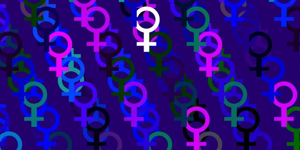 Luz Multicolor Vector Telón Fondo Con Símbolos Poder Mujer Ilustración — Vector de stock