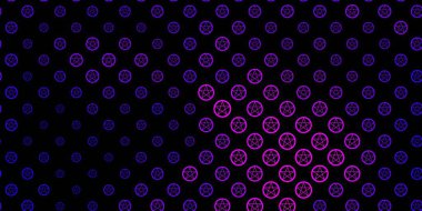 Esrarengiz sembollü koyu mor vektör arkaplanı. Cadılık formlarıyla soyut tarzda geçmişe dönük tasarım. Doğaüstü tasvirler için basit tasarım.