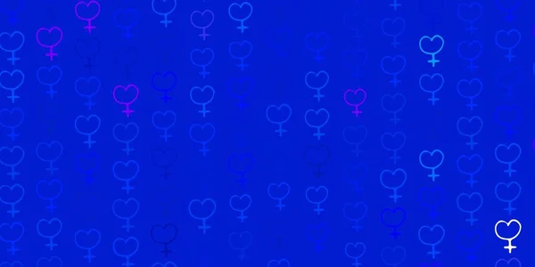 Luminoso Sfondo Vettoriale Blu Con Simboli Potere Delle Donne Illustrazione — Vettoriale Stock
