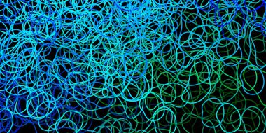 Koyu mavi, yeşil vektör arkaplan ve kaotik şekiller. Soyut tarzda, gradyan formlarda basit tasarım. Reklamlarınız için modern tasarım.