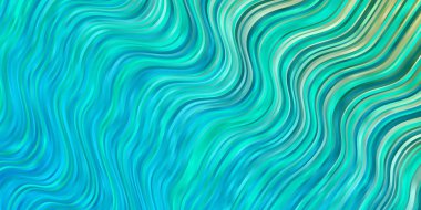 Açık mavi, kıvrımlı çizgileri olan yeşil vektör deseni. Renkli çizgilerle dairesel çizimler. Web siteleri, iniş sayfaları için desen.