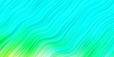 Açık mavi, eğri çizgileri olan yeşil vektör arkaplan. Gradyan eğrileri olan renkli soyut çizimler. Broşürler, broşürler için desen.