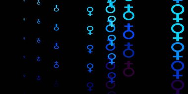 Üzerinde kadın güç sembolleri olan koyu mavi, kırmızı vektör arkaplan. Modern stilde eğilim gösteren renkli feminizm sembolleri. Kadınların gücünü göstermek için en iyi tasarım..