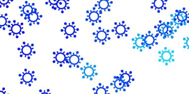 Virüs sembollü açık mavi vektör arkaplanı. Biyolojik değişim şekilli soyut çizimler. Biyolojik tehlike uyarısı için tasarım.