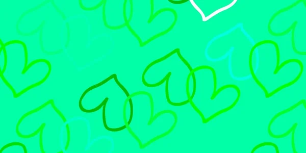 Fondo Vector Verde Claro Con Corazones Ilustración Abstracta Brillante Con — Archivo Imágenes Vectoriales