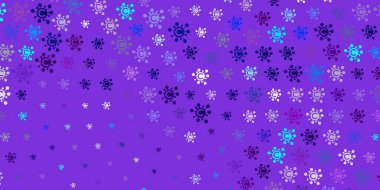 Açık pembe, mavi vektör desenli ve koronavirüs elementli. Değişik tıbbi şekillere sahip renkli soyut çizimler. Tehlike ateşine karşı basit çizim.