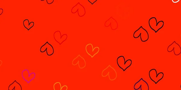 Hellrosa Gelber Vektorhintergrund Mit Leuchtenden Herzen Illustration Mit Verliebten Herzen — Stockvektor