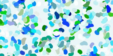 Açık mavi, Memphis şekilli yeşil vektör dokusu. Gradyan rastgele formlarla modern soyut illüstrasyon. Duvar kağıdı seti için zarif tasarım.