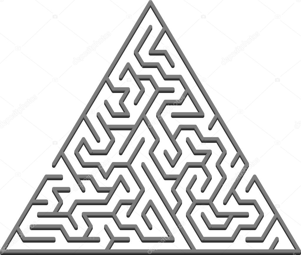 Vector texture with a gray triangular 3D maze, game. Maze design in a simple style on a white background. Pattern for leisure tasks, games.