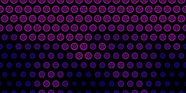 Koyu mor, sihirli elementlerle pembe vektör deseni. Sihirli ruhani güç işaretleri olan bir ilüzyon. Gizemli, mistik tasarımlar için arkaplan.