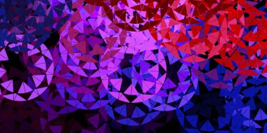 Açık mavi, üçgen formlu kırmızı vektör düzeni. Soyut tarzda, üçgen ve çizgilerle basit bir tasarım. Reklamlar için şablon.