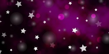 Çemberli koyu pembe vektör şablonu, yıldızlar. Renkli noktalı soyut çizimler, yıldızlar. Tekstil, kumaş ve duvar kağıtları için tasarım.