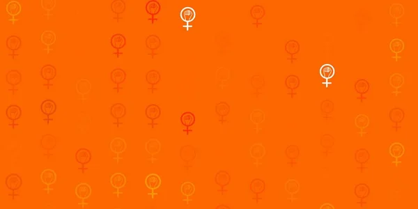 Patrón Vectorial Naranja Claro Con Elementos Feministas Coloridos Símbolos Feministas — Archivo Imágenes Vectoriales