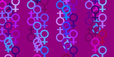 Feminizm öğeleriyle açık gri vektör deseni. Kadınların güç ve güç göstergelerini gösteren bir ilüzyon. Web siteniz için basit tasarım.