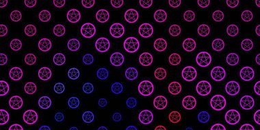 Esrarengiz sembollü çok renkli vektör arkaplanı. Sihirli ruhani güç işaretleri olan bir ilüzyon. Sihir için dizayn, ruhsal olaylar.