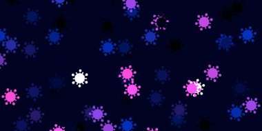 Açık pembe, covid-19 sembollü mavi vektör arkaplan. Biyolojik değişim şekilli soyut çizimler. Biyolojik tehlike uyarısı için tasarım.