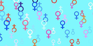 Feminizm elementleriyle ışık çok renkli vektör deseni. Kadın hakları aktivizmiyle soyut tarzda basit bir tasarım. Kadınların gücünü göstermek için en iyi tasarım..