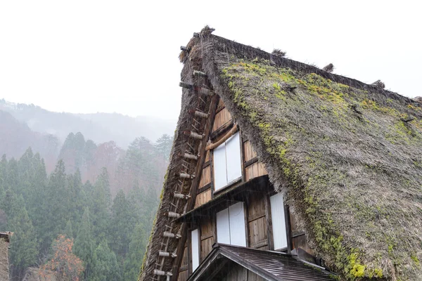 Дах Shirakawago (Сіракава го) традиційні будинки в дощову D — стокове фото