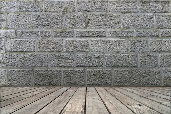 Fundo do quarto vazio da parede de tijolo com piso de madeira, ideal para — Fotografia de Stock