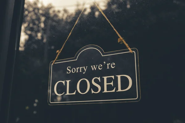 Sorry Closed Zavřít Znamení Široký Visí Před Vchodovými Dveřmi Kopírovacím — Stock fotografie