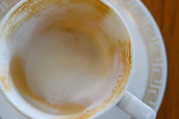 Vista Dall Alto Schiuma Bianca Tazza Caffè Caldo Vuoto Dopo — Foto Stock