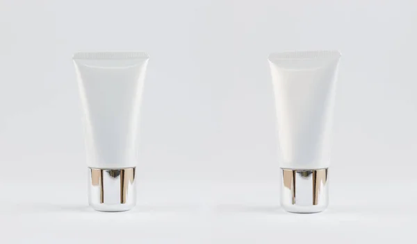 Дві Порожні Упаковки Білих Пластикових Трубок Ізольовані Білому Тлі Відсічним — стокове фото