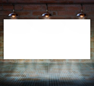 Tuğla duvar cam zemin için bilgi iletisi ile boş çerçeve