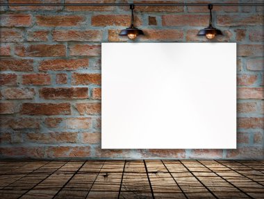 Bilgi iletisi için tuğla duvar ve ahşap katta boş çerçeve