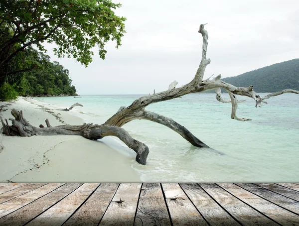 木製の床とビーチ島 — ストック写真