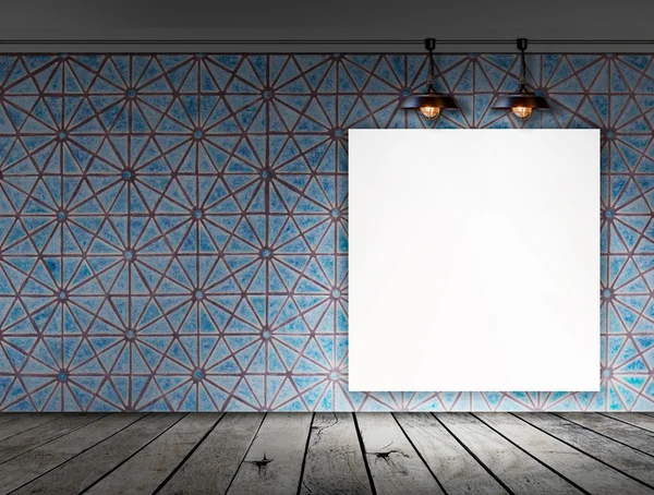 Marco en blanco en la pared del azulejo para el mensaje de información —  Fotos de Stock
