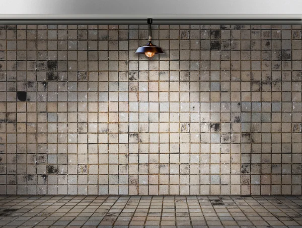 Lámpara de techo en la habitación de azulejos sucios —  Fotos de Stock