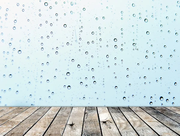 Suelo de madera con gota de lluvia en el fondo del espejo — Foto de Stock