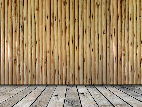 Plataforma de madeira e parede de madeira — Fotografia de Stock