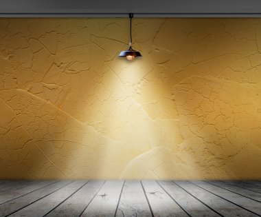 Duvar ve ahşap zemin iç arka plan boş oda lambası