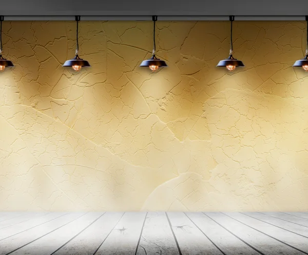 Lamp in lege ruimte met muur en houten vloer interieur achtergrond — Stockfoto
