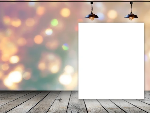 Prázdný rámeček na pozadí bokeh s stropní svítidlo pro informace messagev — Stock fotografie