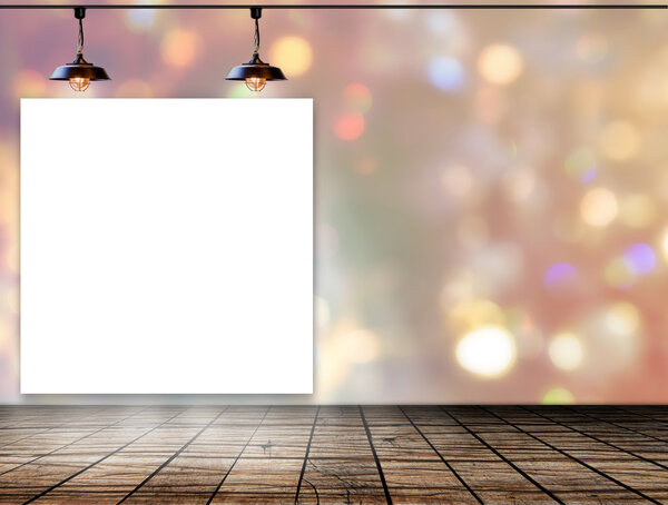 Blank frame on bokeh background with Ceiling lamp for information messagev