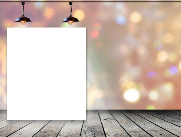 Blank frame on bokeh background with Ceiling lamp for information messagev