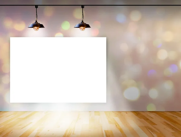 Leeg frame op de achtergrond bokeh met plafondlamp voor informatie messagev — Stockfoto