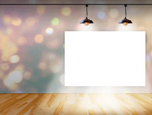 Leeg frame op de achtergrond bokeh met plafondlamp voor informatie messagev — Stockfoto