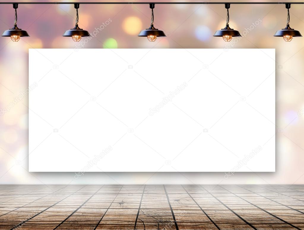 Blank frame on bokeh background with Ceiling lamp for information messagev