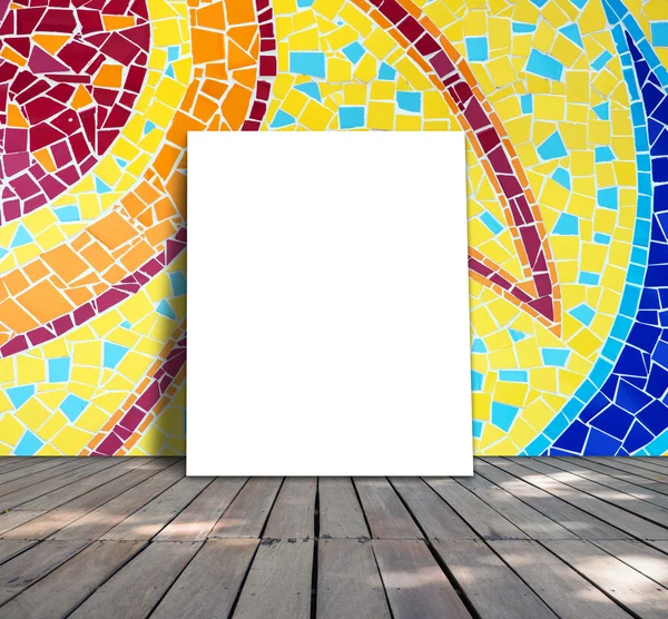 Poster standing on mosaic tile for information message — Stock Photo, Image