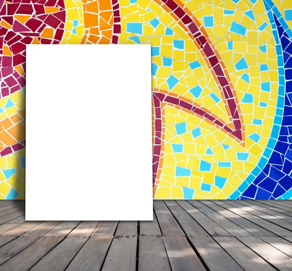 Poster standing on mosaic tile for information message — Stock Photo, Image