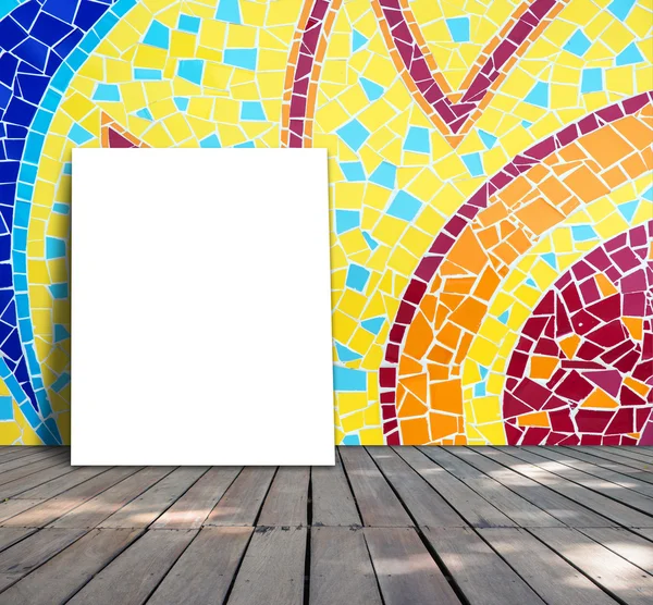 Poster standing on mosaic tile for information message — Stock Photo, Image