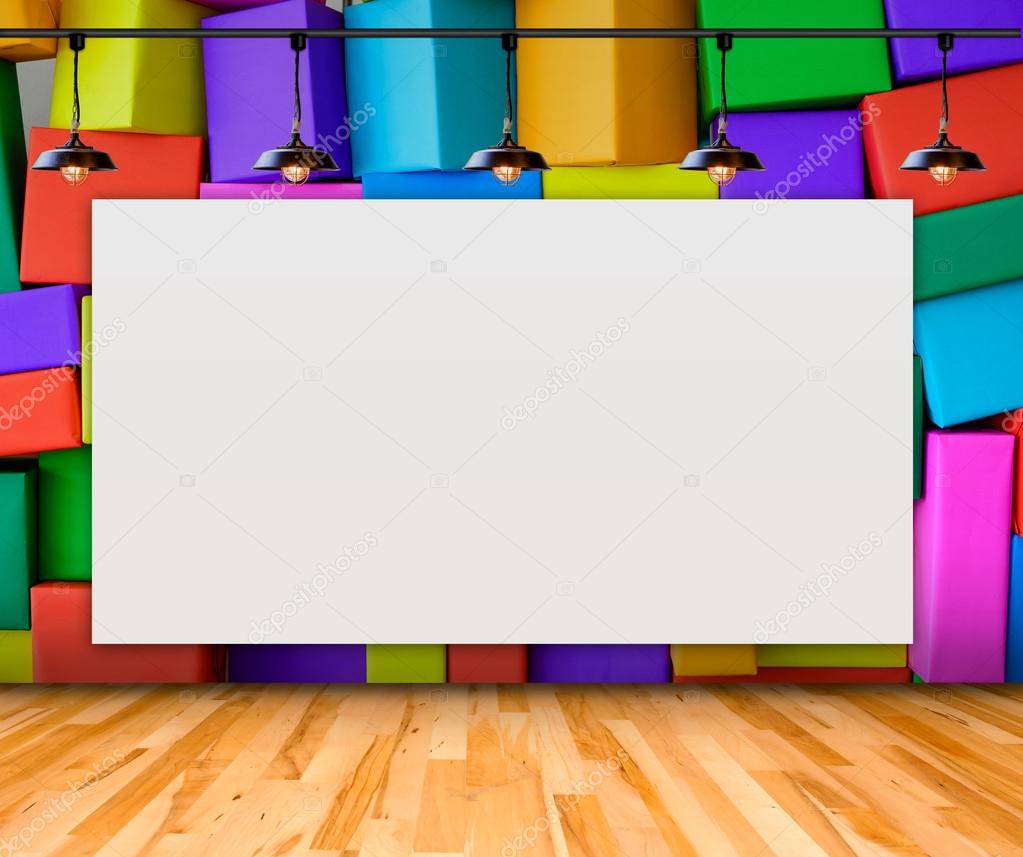 Blank frame on Colorful Box wall for information message