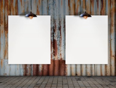 Blank frame with Ceiling lamp in Dirty tile room clipart