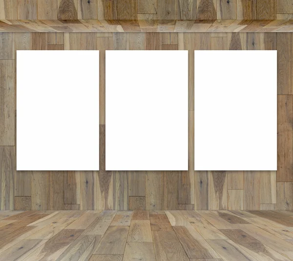Marco en blanco en la sala de madera para el mensaje de información — Foto de Stock
