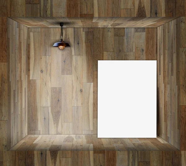 Bilgi iletisi için tavan lambası ile ahşap duvar boş çerçeve