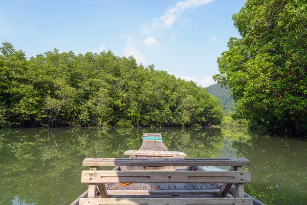 Traditional wooden boat through mangrove forest — Stock Photo, Image