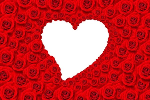Fondo de rosas rojas con espacio vacío en forma de corazón con recorte — Foto de Stock